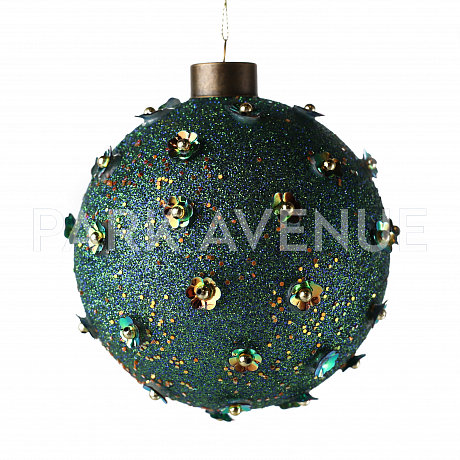 Елочная игрушка "Шар в цветах, в блестках"